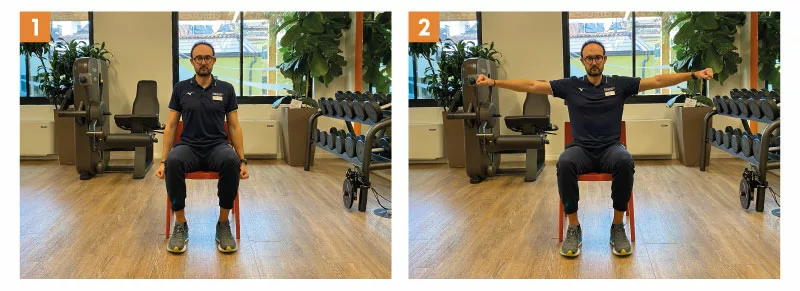 esercizio alzate laterali ossia si sollevano le braccia insieme all'altezza delle spalle